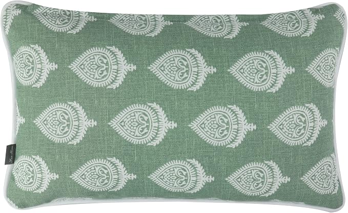 FUNHOME Outdoor Lumbar Pillow with Insert 12x20 Inch Pack of 2-Fair Green | Outdoor Pillows for Patio Furniture, Water-Repellent, Decorative Garden Pillows for Home Patio Coach Sofa Use