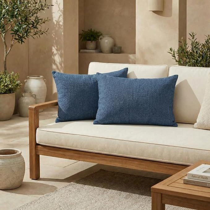 RSH DECOR: Sunbrella Lumbar Throw Pillows Set of 2 | 20" x 12" | Water and Fade-Resistant Performance Fabric | Outdoor Pillow Covers with Down-Alternative Inserts | Made in USA (Sparkle Denim)