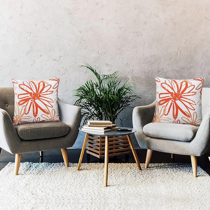 Pyonic Outdoor Waterproof Pillow Covers Pack of 2 Dahlia Water Resistant Decorative Outdoor Pillow Covers 18x18 inch Square Patio Pillows for Funiture Garden,Orange