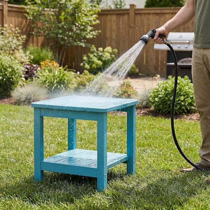 Stoog Rectangular Outdoor Side Table, All-Weather Turquoise End Table for Patio, Never Fade or Rot, Perfect for Pool, Backyard & Garden