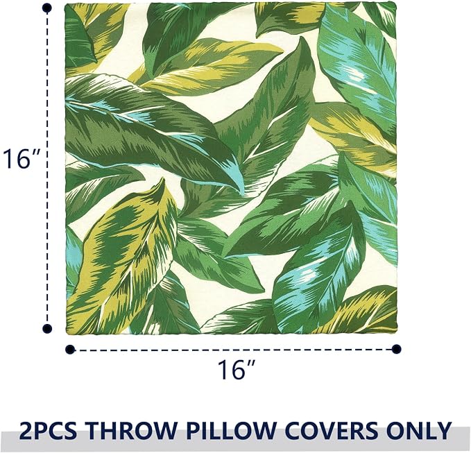 Outdoor Pillow Covers 16x16 Inch Set of 2 Waterproof Decorative Throw Pillow Covers Patio Pillow Cases for Patio Furniture Garden Couch Farmhouse,Lush Leaf Jungle