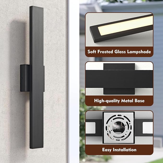 23.6inch Long Outdoor Modern LED Wall Light,24W Warm White 120V Wall Mount Lighting Fixture Black Wall Lights Porch Lights Wall Sconce for House, Long LED Linear Outside Lighting for Garage, Entryway