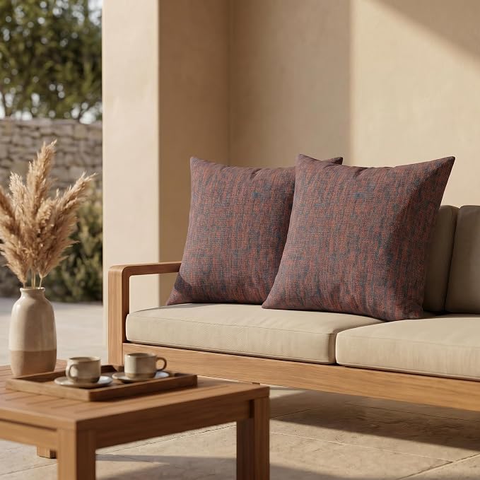 RSH DECOR: Sunbrella Square Throw Pillows Set of 2 | 24" x 24" | Water and Fade-Resistant Performance Fabric | Outdoor Pillow Covers with Down-Alternative Inserts | Made in USA (Platform Horizon)