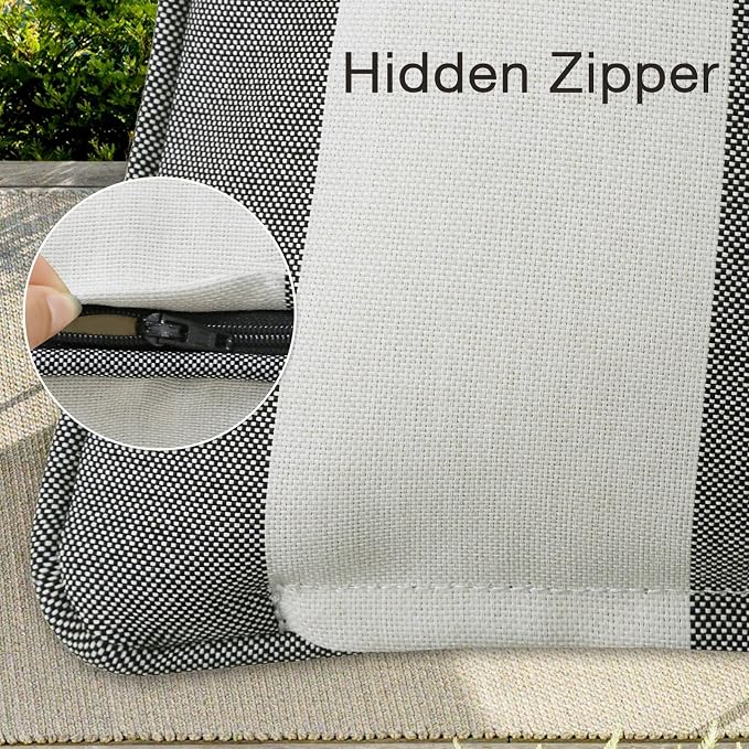 Unimatta Decorative Outdoor Water Repellent Throw Pillows with Inserts, Set of 4, 20" x12" Pillows for Patio, Backyard, Bed, Couch, and Patio Furniture, Gray Stripe