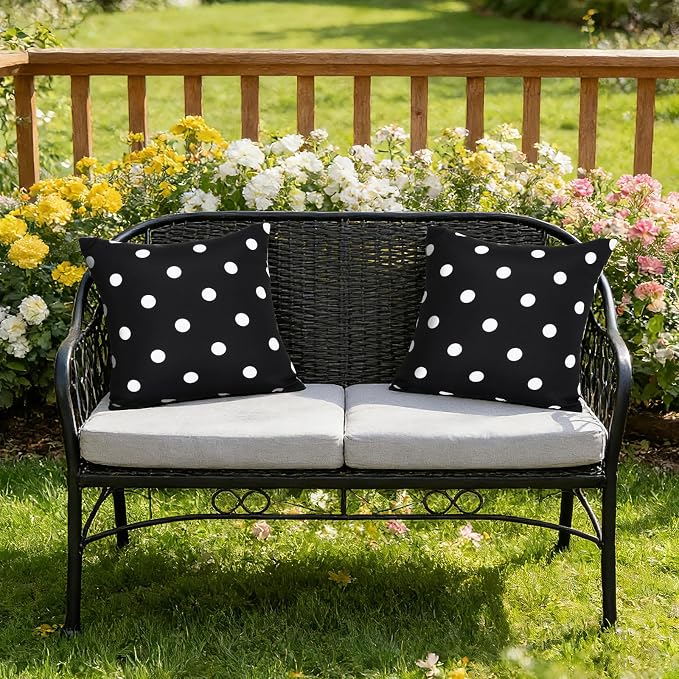 Eternal Beauty 18X18'' Set of 2 Waterproof Outdoor Pillow Covers for Spring Summer Patio Throw Pillows, Black White Polka Dot, 18X18 inches