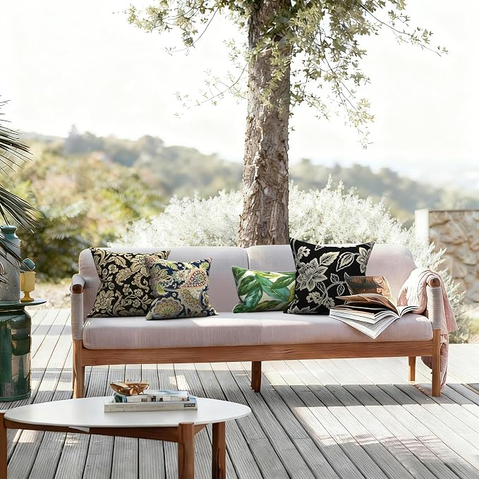 LVTXIII Outdoor Pillows 20x20 Inch, 2 Pack Large Decorative Square Throw Pillows with Inserts for Couch, Bed, Floor Seating, Patio Furniture, Elegant Vines Black