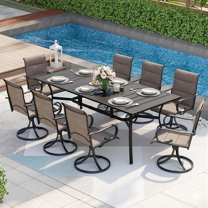 MELLCOM 83''x38'' Outdoor Dining Table for 8, Extra Large Metal Patio Dining Table with 1.57'' Umbrella Hole, Black Rectangular Table for Porch, Garden, Backyard, Poolside, Lawn