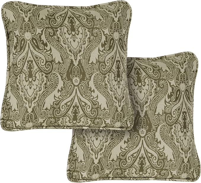 Hanover Medallion Indoor Throw, Set of 2, Decorative and Weather Resistant Meadow Green Cushions for Outdoor Furniture and Patio Sets with Premium Quick-Drying Fabric, 2 Pillows, 2 Count