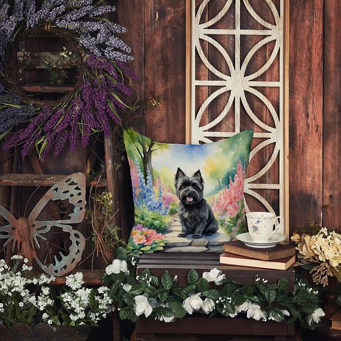 Caroline's Treasures Cairn Terrier Spring Path Throw Pillow Machine Washable, Indoor Outdoor Decorative Pillow for Couch, Bed or Patio, 18Hx18W