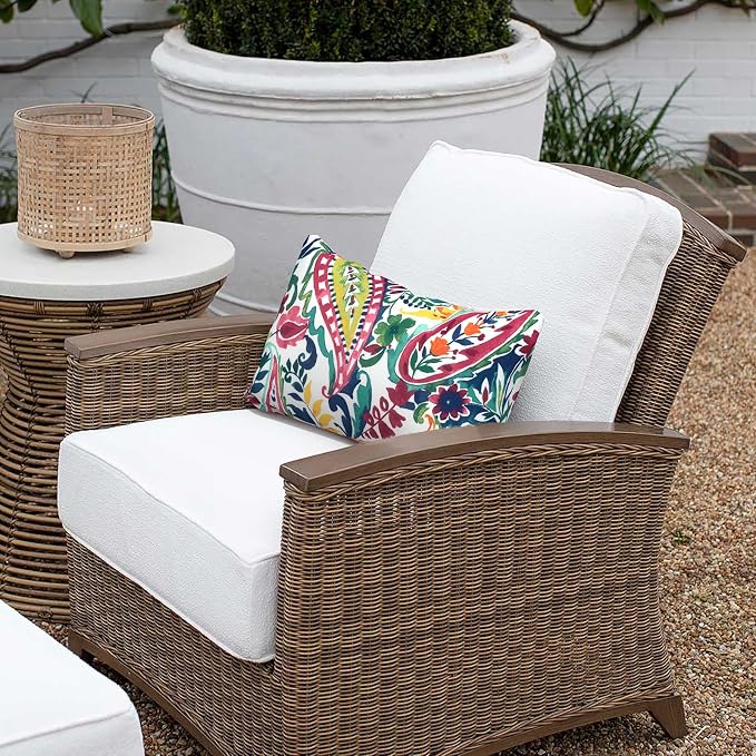 Outdoor Lumbar Pillows 12x20 inch, Rectangle Throw Pillows with Inserts, Decorative Lumbar Cushions for Patio Furniture Garden Couch Home Sofa Office Chair, Pack of 2, Vigour Paisley