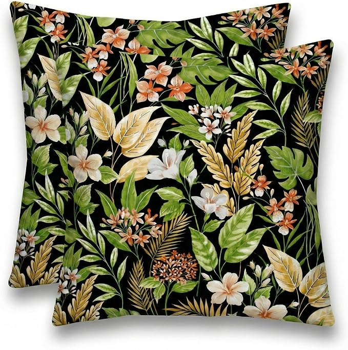 RSH DECOR Square Throw Pillows Set of 2, 20" x 20", All-Weather Pillows, Carena Ebony, Made in USA