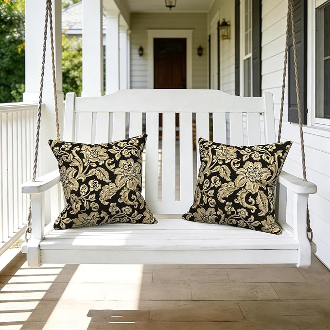 LVTXIII Outdoor Pillows 20x20 Inch, 2 Pack Large Decorative Square Throw Pillows with Inserts for Couch, Bed, Floor Seating, Patio Furniture, Jacobean Black