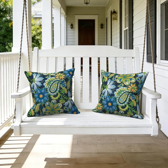 LVTXIII Outdoor Throw Pillows 16x16 Inch, Set of 2 Square Decorative Pillows with Inserts for Patio Furniture, Porch Chair, Garden Sofa, Bohemian Azure