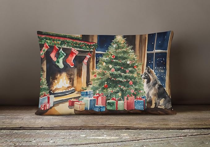 Caroline's Treasures DAC2689PW1216 Keeshond Cozy Christmas Throw Pillow Machine Washable, Indoor Outdoor Decorative Pillow for Couch, Bed or Patio, 12HX16W