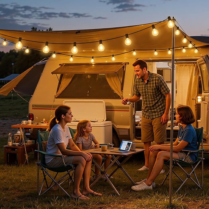25FT G40 LED Outdoor String Lights with 10+1 Bulbs, Plug-in, Black | Waterproof, Shatterproof, Dimmable, Connectable, Energy-saving, Patio Lights Porch Balcony Backyard Party Classroom Decor