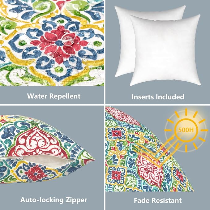 LVTXIII Outdoor/Indoor Throw Pillows, Decorative Throw Pillows with Inserts, 18"x18" Square Pillows for Bed, Couch, Sofa and Patio Furniture, Set of 2, Damask Red