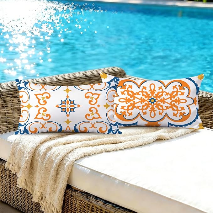 NIGHTWISH Outdoor Waterproof Pillow Covers 12x20 Set of 4 Yellow Boho Decorative Outdoor Throw Pillows Floral Cushion Cases for Patio Furniture Bench Couch Sunbrella