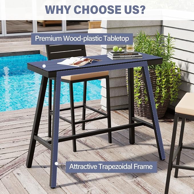 Crestlive Products Outdoor Bar Table, Patio Pub Table, 43'' Patio Bar Height Table with Weather Resistant Waterproof Top for Balcony, Bistro, Garden, Backyard, Poolside, Indoor (Black)