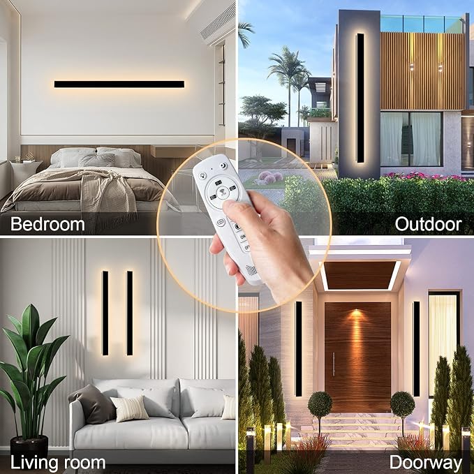 59 Inch Outdoor Wall Lights,2700K-6500K Dimmable Led Long Modern Wall Sconce, Ip65 Waterproof Selectable Porch Lights with Remote Control Lighting Fixture for Porch Garden Garage