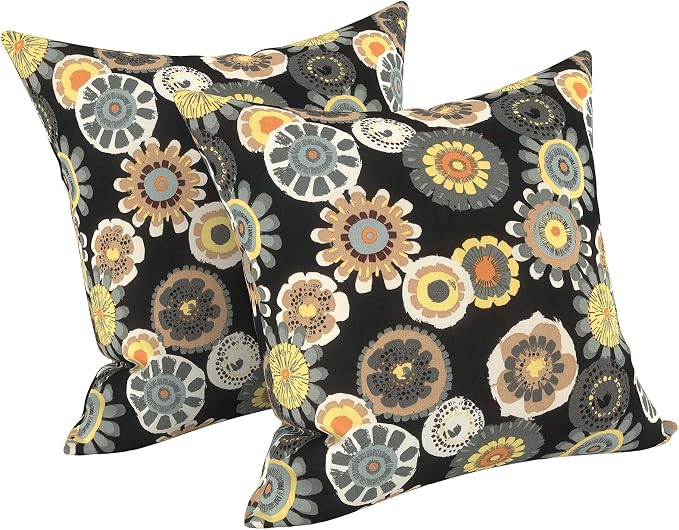 LVTXIII Outdoor Throw Pillows, Decorative Throw Pillows with Inserts, 20"x20" Square Pillows for Bed, Couch, Sofa and Patio Furniture, Set of 2, Black Yellow Crosby