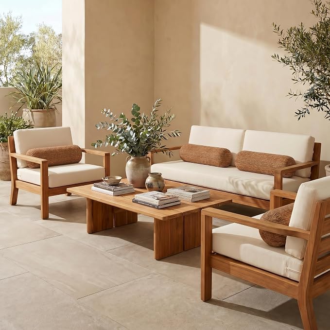 RSH DECOR: Sunbrella Neck Roll Pillows Set of 4 | 24” x 8” | Outdoor Bolster for Patio, Deck, Porch, or Poolside Chairs | Fade & Water-Resistant | Made in USA (Simone Sinnabar)