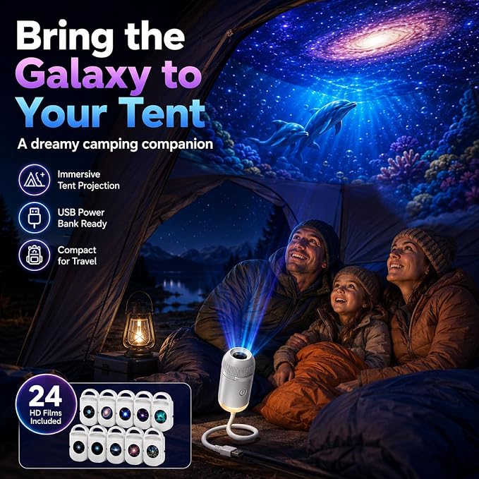 2027 Upgraded Hd Smart Dynamic 5d Holographic Night Light Projector, Plug and Play Hd Star Projector, 360° Adjustable Hd Galaxy and Ocean Projector for Indoor and Outdoor (12 Projection Films)