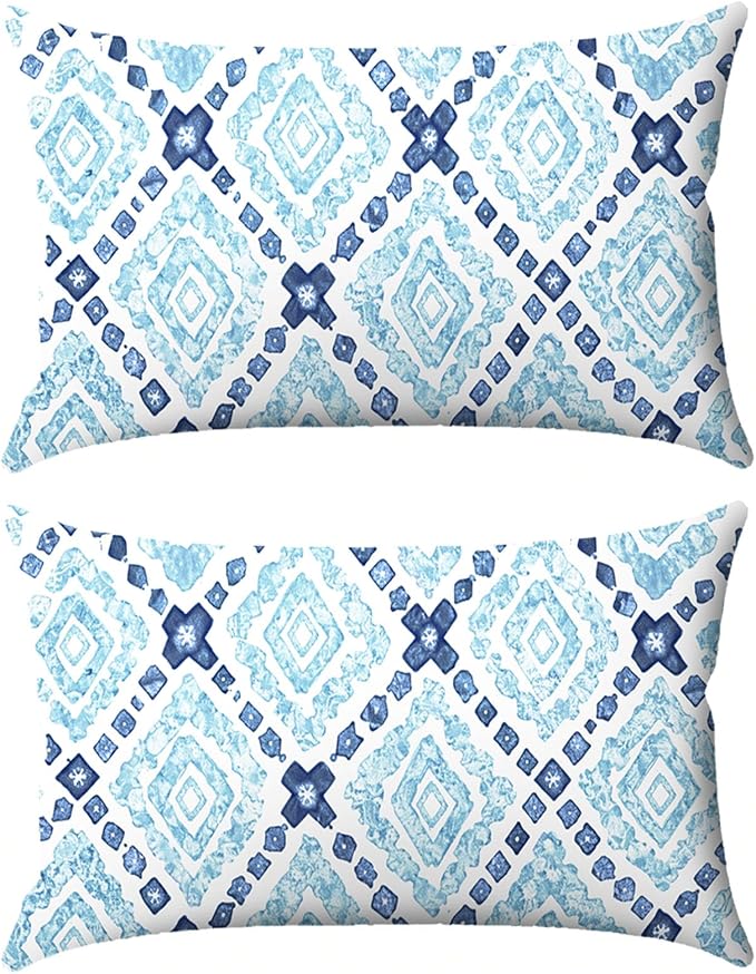 Chaise Lounge Head Pillow Oudoor Patio Pillow with Elastic Strap | 2 Pack Water Resistant Headrest Pillows for Recliner, Beach Chair, Office Chair, Geometry