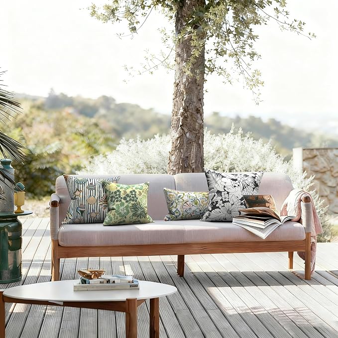 LVTXIII Outdoor Throw Pillows 16x16 Inch, Set of 2 Square Decorative Pillows with Inserts for Patio Furniture, Porch Chair, Garden Sofa, Green Rose