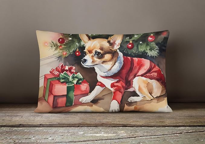 Caroline's Treasures DAC2630PW1216 Chihuahua Cozy Christmas Throw Pillow Machine Washable, Indoor Outdoor Decorative Pillow for Couch, Bed or Patio, 12HX16W