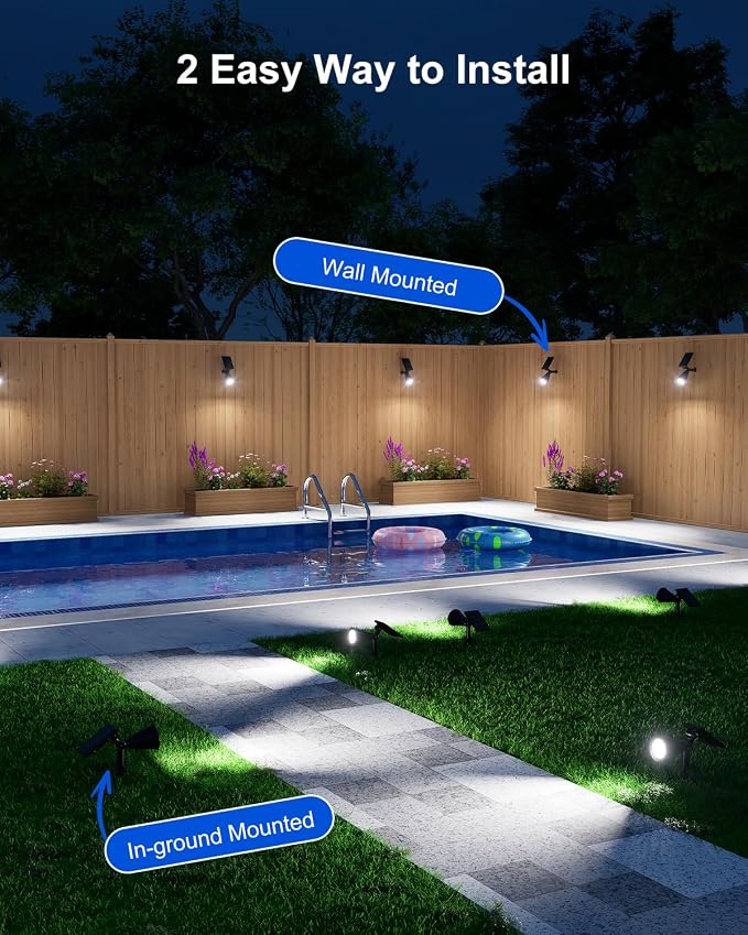 4 Pack Solar Spotlights Outdoor Waterproof for Tree, Statue, Flower, Pot, Bush, Wall, Bright LED Outside Landscape Flood Lights for Security Uplighting Yard, Garden, Driveway, Walkway, House, Fence