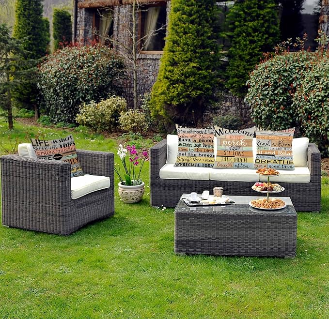 Porch Rules Sign Outdoor Pillow Covers Waterproof Welcome to Our Porch Patio Pillow Covers for Couch Bench Patio Furniture Set of 2 (Brown, 16x16)