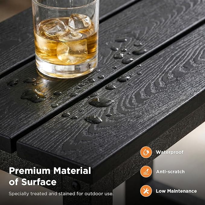 ODK Outdoor Side Tables Set of 2, Adirondack Patio End Table with Weather-Resistant Waterproof Top for Hot Tub Garden, Balcony, Poolside, 2PCS, Black