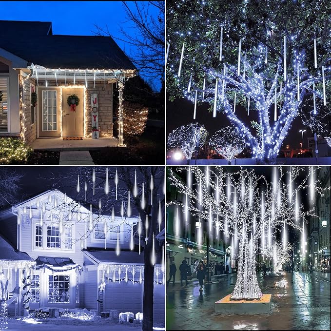 Meteor Shower Lights Outdoor, 16Inch 20 Tube 720 LED Icicle Christmas Light | Waterproof Meteor Christmas Light Outdoor, Hanging Falling Rain Light for Tree Bushes Holiday Party Christmas Decor, White