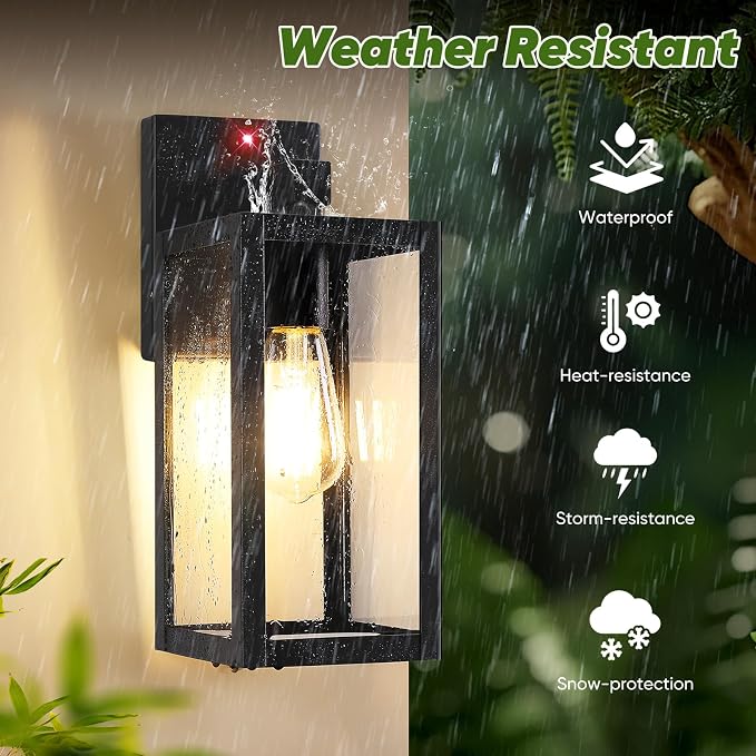 13" Upgraded Motion Sensor Outdoor Wall Light Fixture, Black | Auto ON/OFF, 3 Lighting Modes, Waterproof, Rust-Resistant, Durable Metal & Clear Glass, Standard E26 Sockets, Easy to Install
