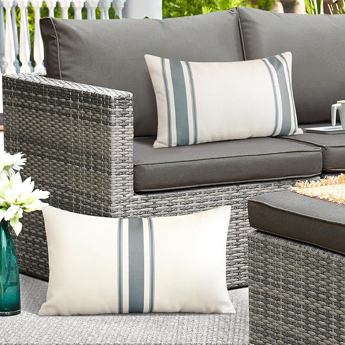OTOSTAR Pack of 2 Outdoor Waterproof Decorative Pillow Covers 12x20 Inch Linen Geometry Pillowcases Cushion Case Garden Throw Pillow Covers Pillows Shell for Patio Furniture Couch Tent Balcony (Grey)