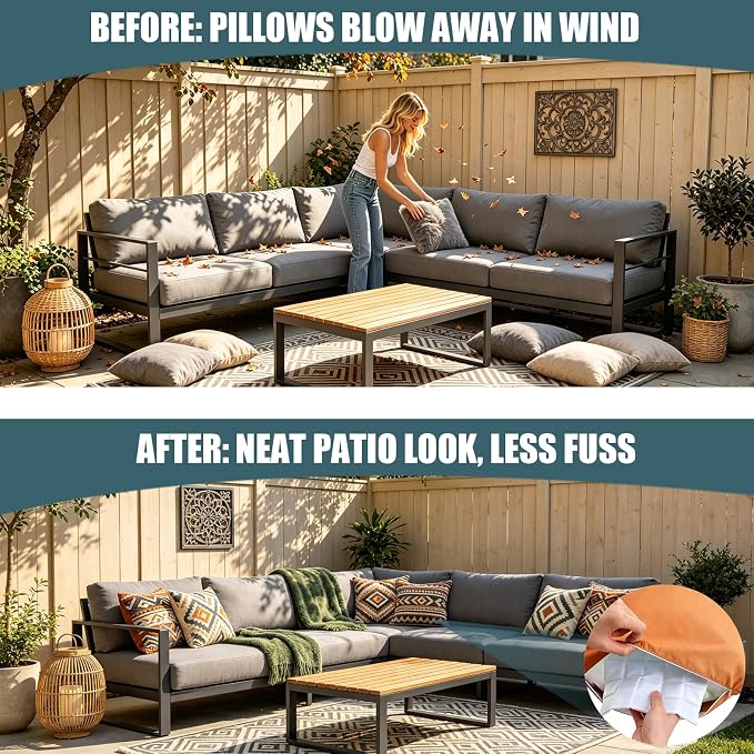 Hidden Weighted Outdoor Pillow Insert, Glass Beads, 9.8" x 9.8" (4, White) | Weighted Pillow Inserts for Outdoor Cushions, 1lb Glass Beads, Soft & Noiseless. Keeps Patio Pillows in Place. Weatherproof.