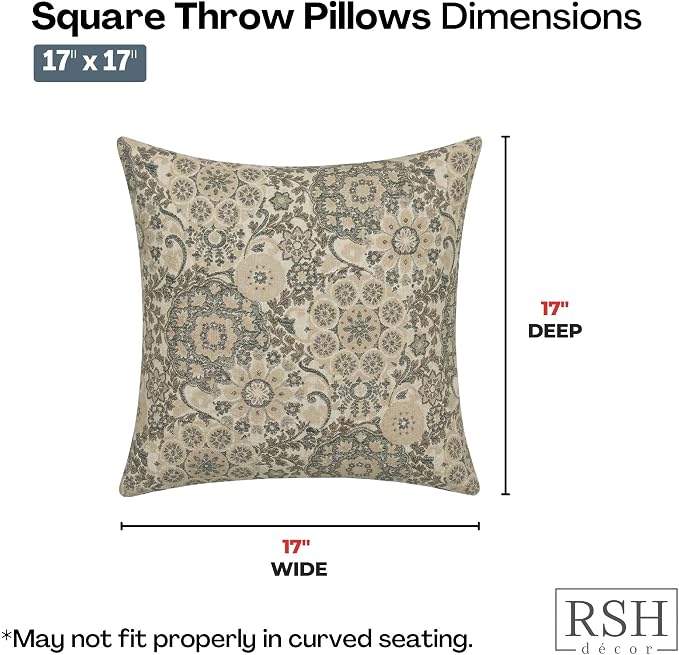RSH DECOR Square Throw Pillows Set of 4, 17" x 17", Outdoor Pillows Waterproof, Outdoor Pillow Covers, Pillow Covers for Couch, Marrakech Espresso, Made in USA