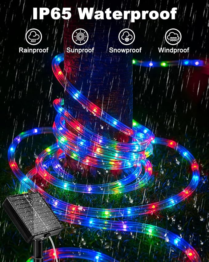 btfarm 2 Pack Solar Rope Lights Outdoor, 120LED 46FTSolar Trampoline String Lights Outdoor Waterproof, 8 Lighting Modes Tree Light Solar Powered for Garden Christmas Yard Party Decoration, Multicolor