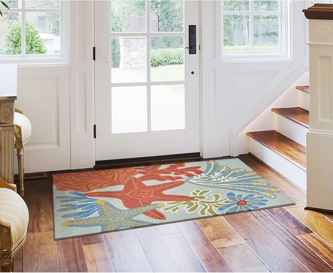 Liora Manne Ravella Indoor/Outdoor Durable Hand-Tufted UV Stabilized Rug- Ocean Scene Aqua 2' x 3'