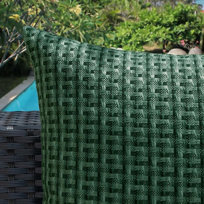 Kevin Textile Outdoor Waterproof 26"x26" Pillow Covers 2 Pack, Dark Green | Water Resistant Weaving Faux Linen Texture Throw Pillow Covers, Outside Decorative Pillowcases for Garden Patio Balcony Couch