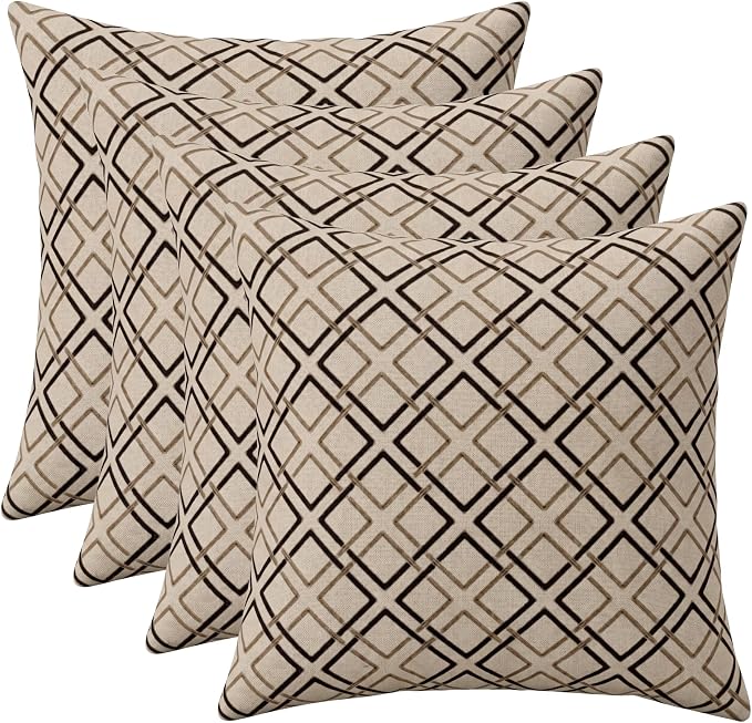 RSH DECOR: Sunbrella Square Throw Pillows Set of 4 | 17" x 17" | Water and Fade-Resistant Performance Fabric | Outdoor Pillow Covers with Down-Alternative Inserts | Made in USA (Dwell Mahogany)