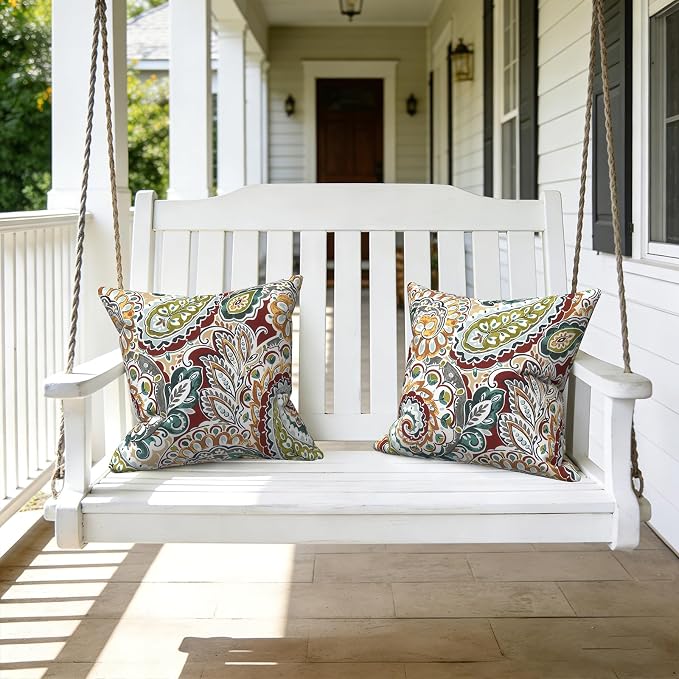 LVTXIII Outdoor Throw Pillows 16x16 Inch, Set of 2 Square Decorative Pillows with Inserts for Patio Furniture, Porch Chair, Garden Sofa, Vibrant Paisley