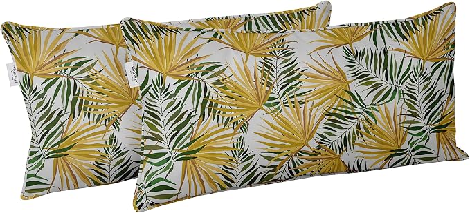 Indoor/Outdoor Polyester Fabric Lumbar Pillow Cover, All-Weather Waterproof Rectangular Cushion Case for Patio Furniture, 12 x 18 Set of 2 - Tropical-83