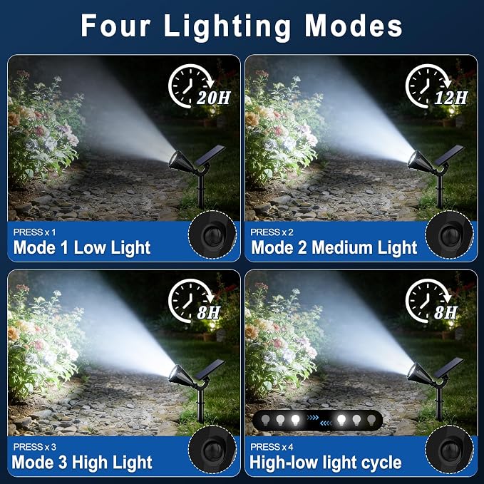 Solar Spot Lights Outdoor Waterproof IP65, Flag Landscape Spotlights | 2 Pack 4 Lighting Modes Solar Powered Spotlights Auto On/Off,Solar Garden Yard Pathway Wall Uplights for Outside,Cool White
