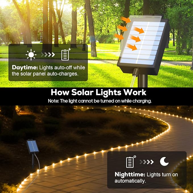 ICRGB Solar Rope Lights Outdoor, 39FT 100 LED (Warm White, 39FT) | With Remote, Waterproof, 8 Modes, for Outdoor Patio Porch Tree Wedding Christmas Pool Garden Decorative