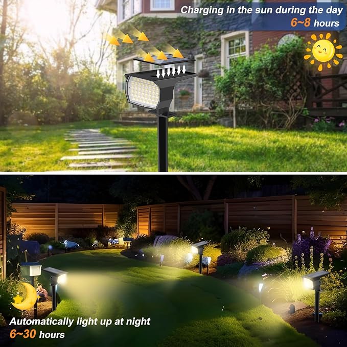 Solar Spot Lights Outdoor Waterproof, 2Pack Landscape Spotlight Warm White | 46 LEDLandscape Lights, 3 Modes Auto On/Off WENATY Solar Powered Flood Lights for Outside Pathway Yard Garden Walkway House