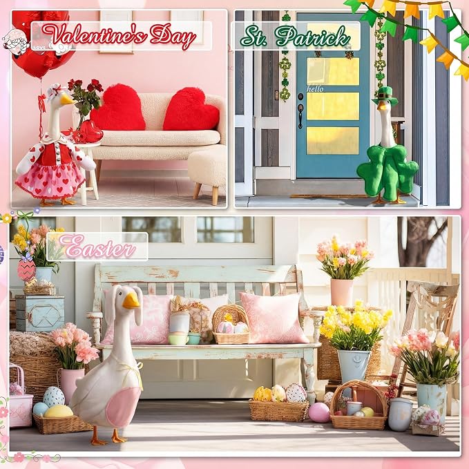 11 Set Holiday Porch Goose Outfits All Seasons Goose Clothes Umbrella Easter Statue Costume for Patio Lawn Outdoor