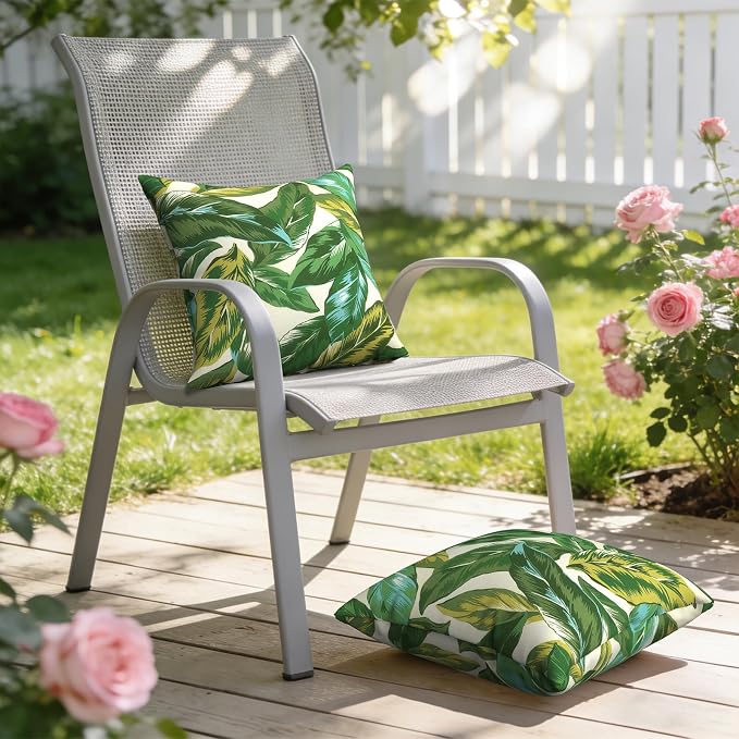 Outdoor Throw Pillow Covers 18x18 Inch, Decorative Pillow Covers for Patio Furniture, Lush Leaf Jungle Modern Cushion Cases for Garden Couch Home Sofa, Pack of 2