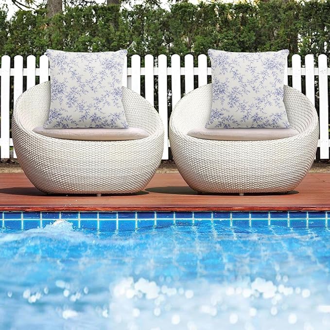 Outdoor Throw Pillow Covers, Blue Floral, 18 x 18 Inch, Set of 2 | Flower waterproof square cushion case pillowcase decorative pillows for farmhouse garden couch beach patio