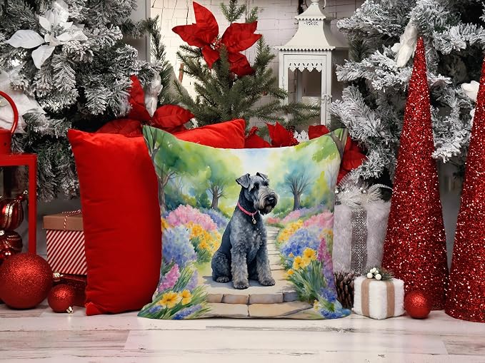 Caroline's Treasures Kerry Blue Terrier Spring Path Throw Pillow Machine Washable, Indoor Outdoor Decorative Pillow for Couch, Bed or Patio, 14Hx14W